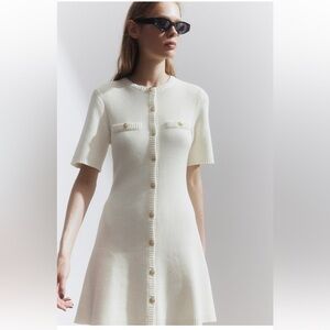 Cream Short Sleeve Button-Up Dress